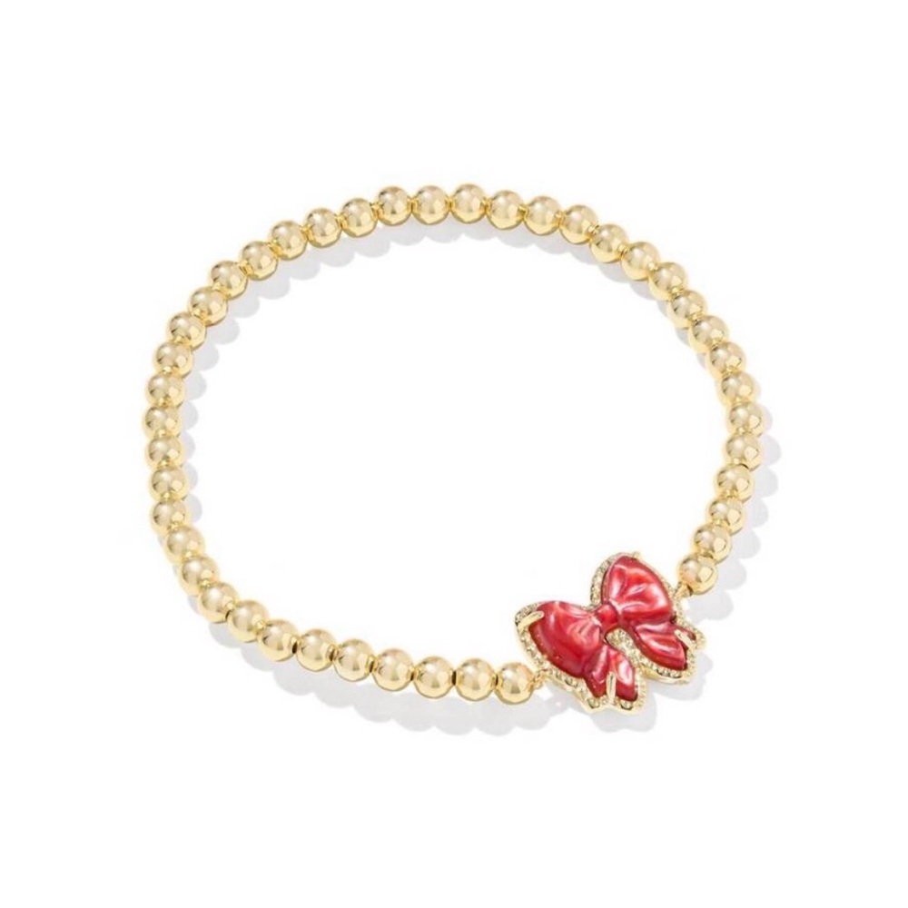 NEW KENDRA SCOTT haley bow stretch bracelet in‎ gold scarlet red
